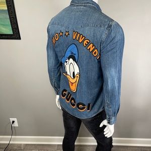 Custom Donald Duck denim button front shirt size S